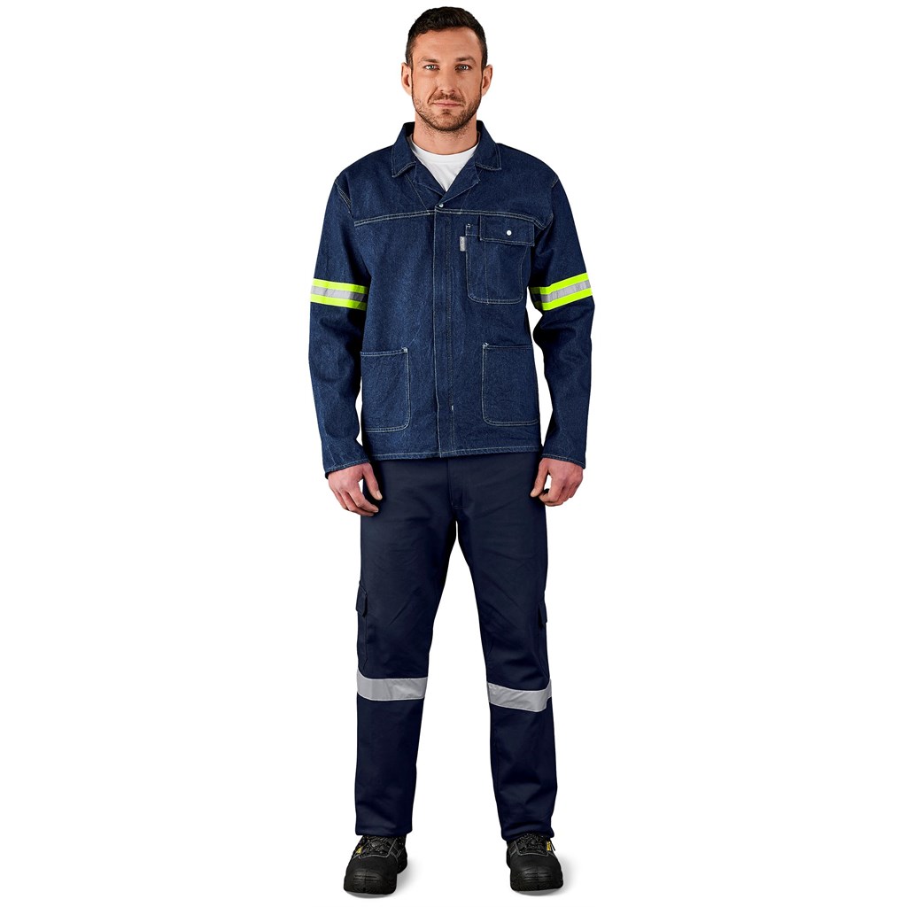 Cast Premium 100% Cotton Denim Jacket - Reflective Arms - Yellow Tape - Image 2