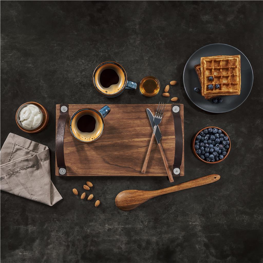 Serendipio Large Farm Style Wooden Tray with Leather Straps - Image 3