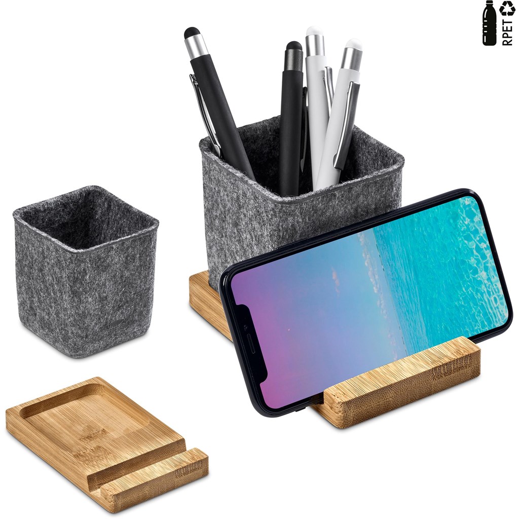 Okiyo Kyadi Recycled PET & Bamboo Desk Caddy Phone Stand - Image 2